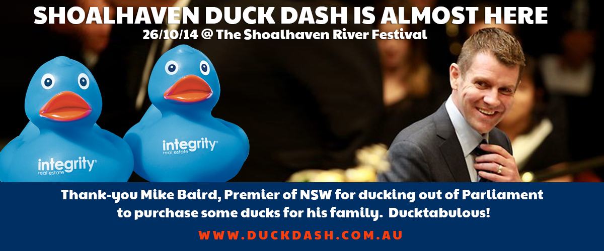 Mike Baird, Premier of NSW supports the Shoalhaven Duck Dash
